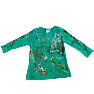 St Patrick Day Graphic Tee Green Shamrock Good Luck Studded Y2K 90s Women M